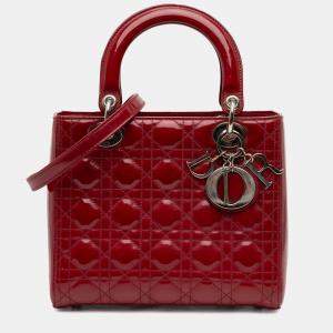 Pre Owned Dior Red Medium Patent Cannage Lady Dior