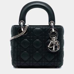 Pre Owned Dior Black Mini Iridescent Lambskin Cannage Lady Dior