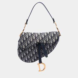 Pre Owned Dior Blue Oblique Canvas Saddle Bag