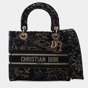 Pre Owned Dior Black Medium Embroidered Canvas Toile de Jouy Lady D Lite