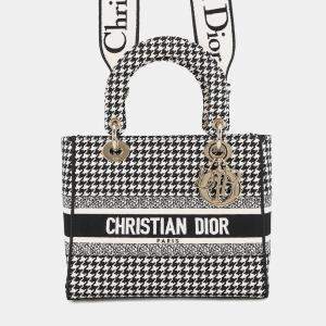 مملوكة مسبقًا Dior Lady D-Lite Houndstooth Black/White Canvas Size Medium