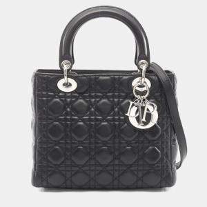 Pre Owned Christian Dior Dior Lady Cannage Handbag Leather Black