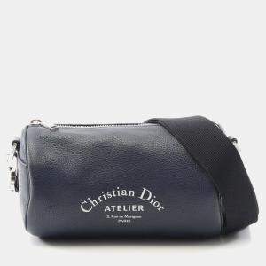 Pre Owned Christian Dior Dior Atelier Roller Shoulder Bag Leather Navy