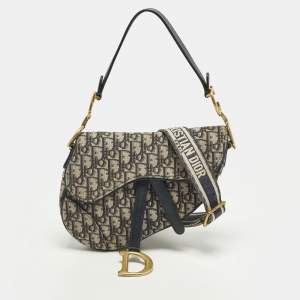 مملوكة مسبقًا Dior Saddle Navy Blue Oblique Canvas Shoulder Bag