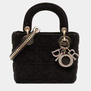 Pre Owned Dior Black Mini Velvet Cannage Lady Dior
