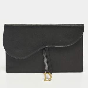 Pre Owned Dior Saddle Medium Black Leather Pouch
