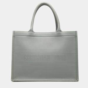 Pre Owned Dior Grey Medium Embossed Leather Book Tote