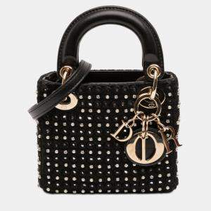 Pre Owned Dior Black Micro Satin Crystal Embellished Lady Dior