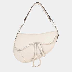 Pre Owned Christian Dior White Leather Saddle Handbag