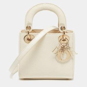 مملوكة مسبقًا Dior Lady Dior Mini Off White Lizard Tote