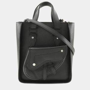 Pre Owned Dior Black Mini Grained Calfskin Saddle Tote