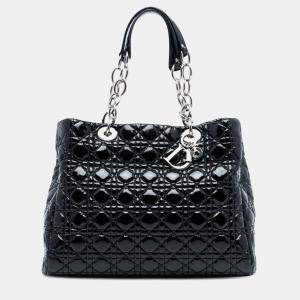 مملوكة مسبقًا Dior Black Large Patent Cannage Lady Dior Soft Shopping Tote