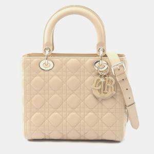 Pre Owned Christian Dior Dior Lady My Abc Cannage Handbag Leather Beige