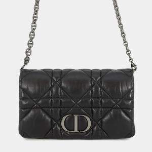 مملوكة مسبقًا Dior Caro Pouch Macrocannage Chain shoulder Bag Black Lambskin