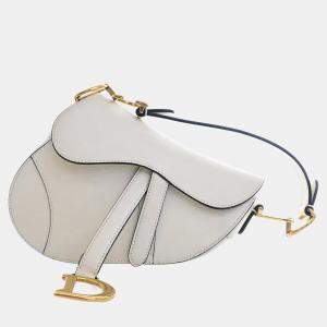 Pre Owned Christian Dior Mini White Calfskin Saddle Bag
