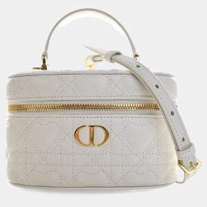 Pre Owned Christian Dior Dioramour Caro Mini Vanity Heart White Lambskin Leather