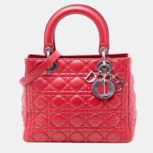 Pre Owned Dior Red Medium Lambskin Cannage Lady Dior