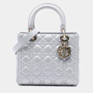 Pre Owned Dior Medium Pearlescent Lambskin Cannage Lady Dior