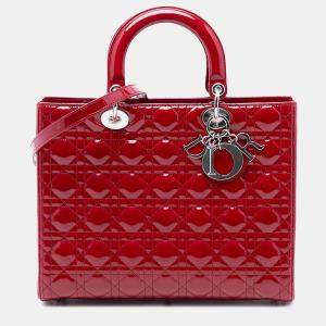 Pre Owned Dior Red Large Patent Cannage Lady Dior