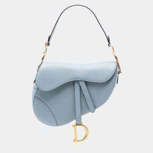 Pre Owned Dior Blue Grained Calfskin Saddle Bag