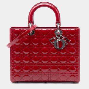 مملوكة مسبقًا Dior Red Large Patent Cannage Lady Dior