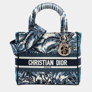 Pre Owned Dior Blue Medium Embroidered Canvas Palm Tree Toile De Jouy Lady D Lite
