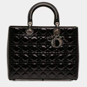 Pre Owned Dior Black Large Patent Cannage Lady Dior