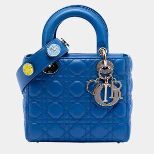 مملوكة مسبقًا حقيبة ديور ليدي ديور ماي إيه بي سي ديور كاناج جلد حمل صغير أزرق