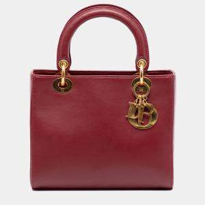 مملوكة مسبقًا حقيبة ديور ليدي ديور وسط جلد أحمر