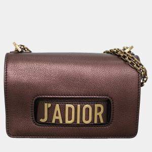Pre Owned Dior Brown Metallic Grained Leather J'Adior Chain Flap Bag GHW