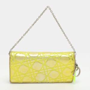 Pre Owned Dior Lady Dior Rendezvous Gold/Green Cannage Leather Wallet on Chain