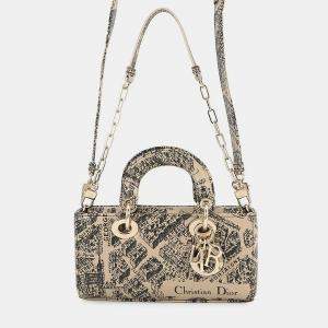 مملوكة مسبقًا Dior Lady D Joy Plan De Paris 2-Way Bag Beige/Black Leather Size Small