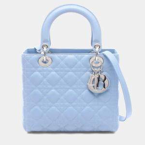Pre Owned Christian Dior Dior Lady Cannage Handbag Leather Blue