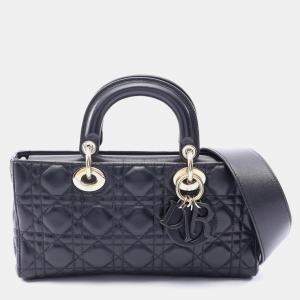 Pre Owned Dior Lady D -Joy Medium Black Cannage Lambskin Leather Top Handle Bag