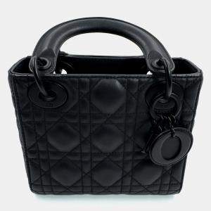 Pre Owned Dior Mini Lady Dior Black Ultramatte Cannage Calfskin Top Handle Bag