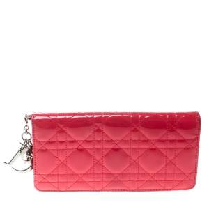 Pre Owned محفظة ديور ليدي ديور جلد فوشيا لامع كاناج مبطن