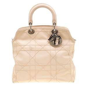 Pre Owned Dior Cream Cannage Quilted Leather Granville Tote