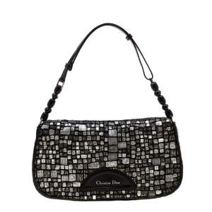 Pre Owned حقيبة كتف ديور ماريس بيرل شعر عجل مزخرفة سوداء
