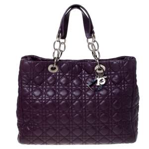 Pre Owned Dior Purple Cannage Quilted Soft Leather Large Shopper Tote