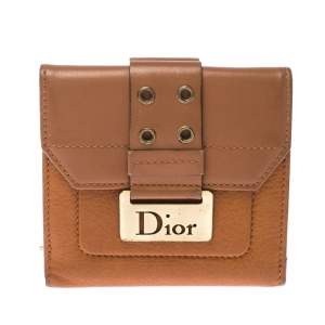 مملوكة مسبقًا Dior Tan Leather Diorling Compact Wallet