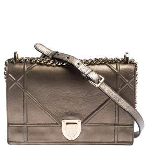 Pre Owned Dior Metallic Leather Medium Diorama Flap Shoulder Bag