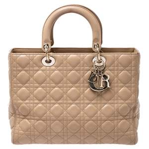 مملوكة مسبقًا Dior Beige Cannage Quilted Leather Large Lady Dior Tote