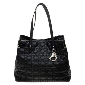 Pre Owned Dior Black Cannage Quilted Coated Canvas Medium Panarea Tote
