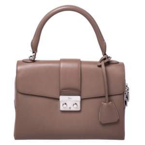Pre Owned Dior Nude Leather New Lock Top Handle Bag