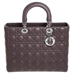 Pre Owned Dior Light Brown Cannage Quilted Leather Large Lady Dior Tote