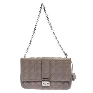 Pre Owned Dior Grey Cannage Leather Large Miss Dior Flap Bag