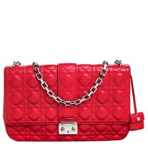 Pre Owned Dior Red Cannage Quilted Leather Large Miss Dior Flap Bag 