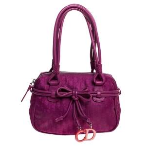 Pre Owned Dior Purple Monogram Nylon and Leather Bow Shoulder Bag