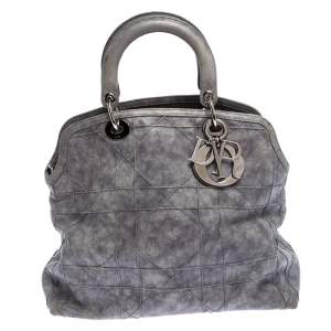 Pre Owned Dior Grey Cannage Quilted Leather Granville Tote