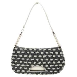 Pre Owned Dior Grey Tweed Limited Edition Beaded Malice Shoulder Bag 
